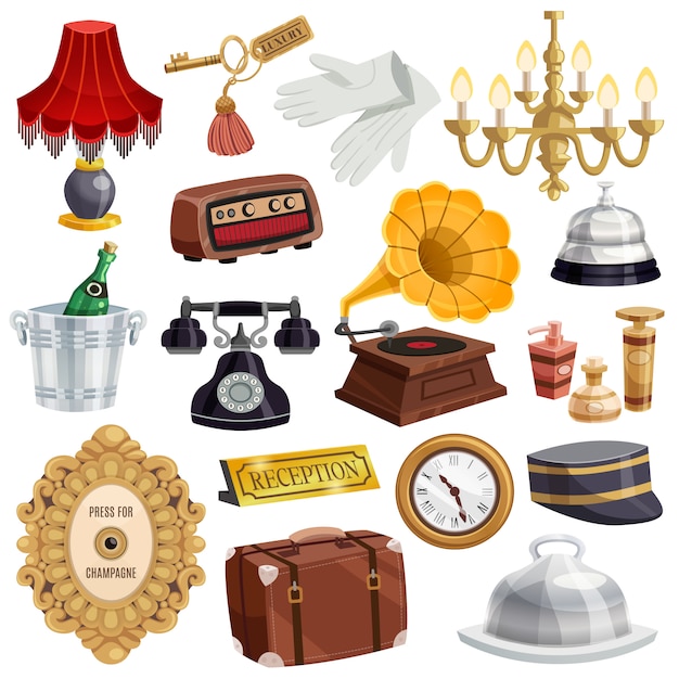 Free vector vintage hotel staff icon set