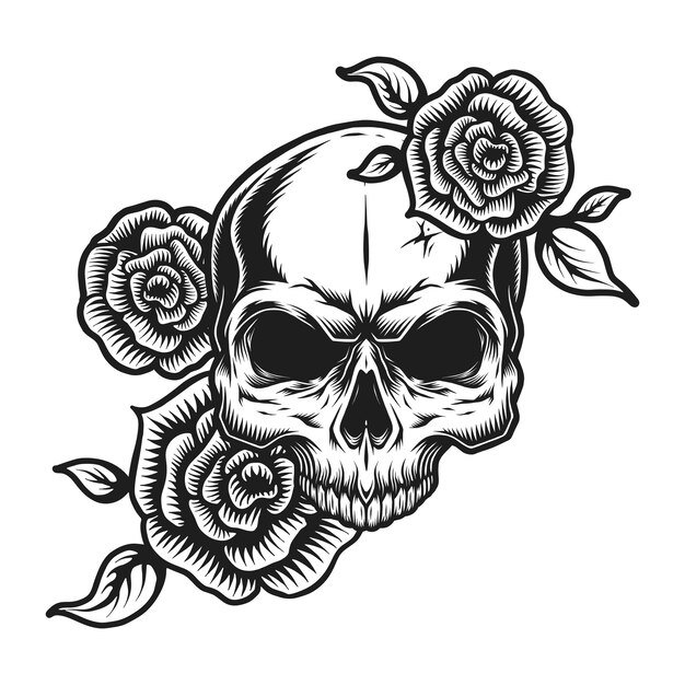 Vintage human skull tattoo concept