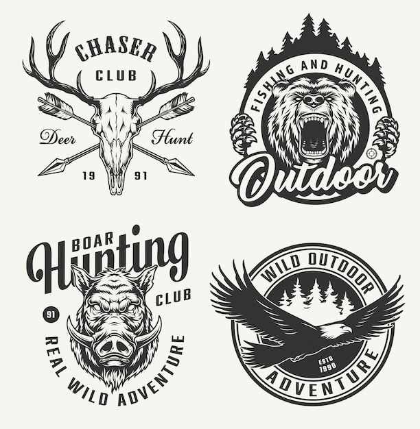 Vintage hunting emblems set