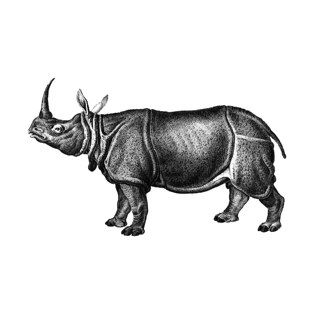 Vintage illustrations of Indian rhinoceros