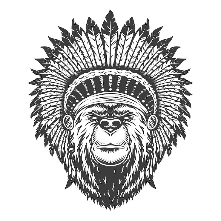 Free Vector vintage indian chief bear head