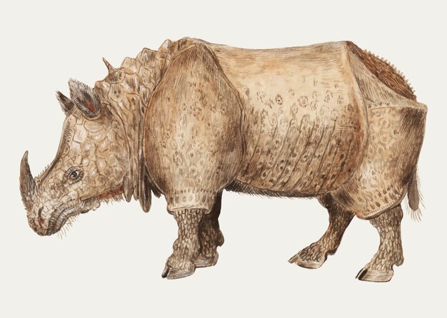 Старинный индийский носорог иллюстрации в векторе