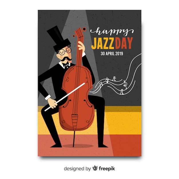 Vettore gratuito modello di poster vintage jazz internazionale di giorno