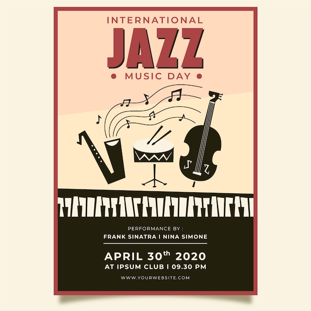 Vintage international jazz day poster template