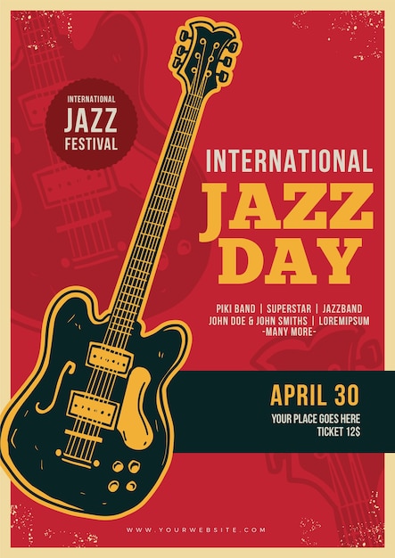 Vintage international jazz day poster template