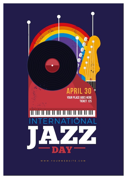 Vettore gratuito modello di poster vintage jazz internazionale giorno