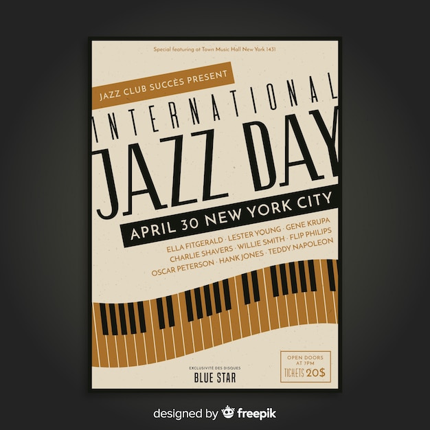 Vettore gratuito manifesto del giorno internazionale jazz vintage