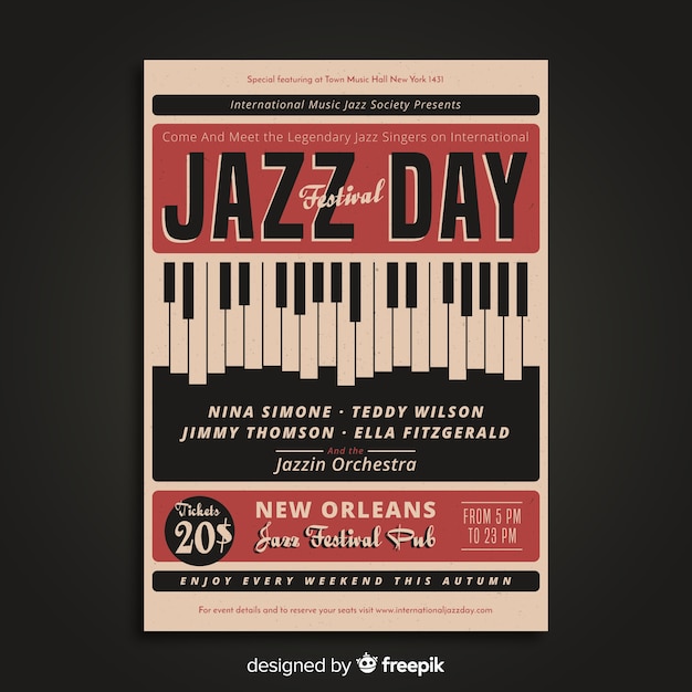 Free vector vintage international jazz day poster