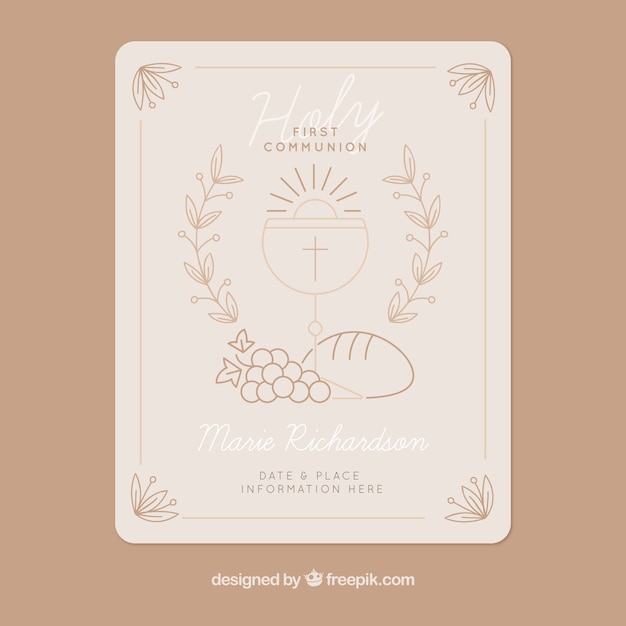 Free vector vintage invitation of first communion sketches