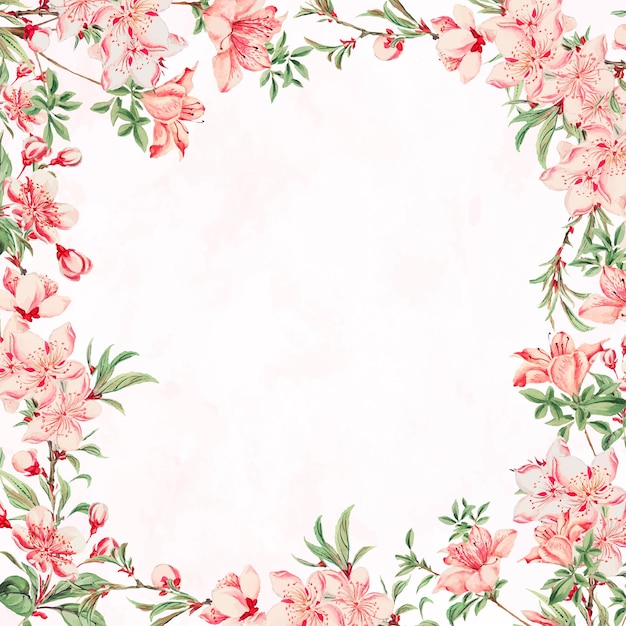 ヴィンテージ日本花フレームベクトル桃の花アートプリント、MegataMorikagaによるアートワークからのリミックス