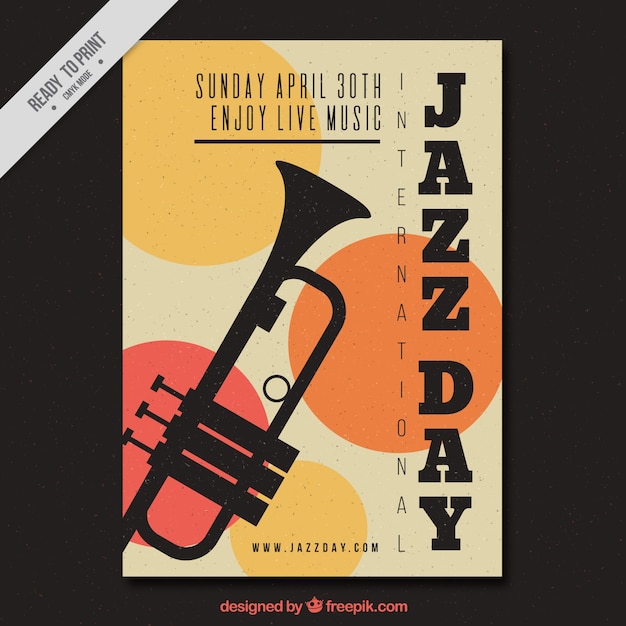 Vintage jazz brochure with trumpet and circles