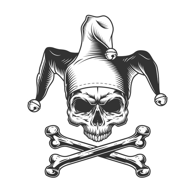 Vintage jester skull without jaw