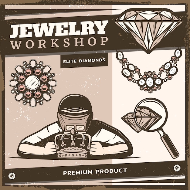 Free vector vintage jewelry shop template