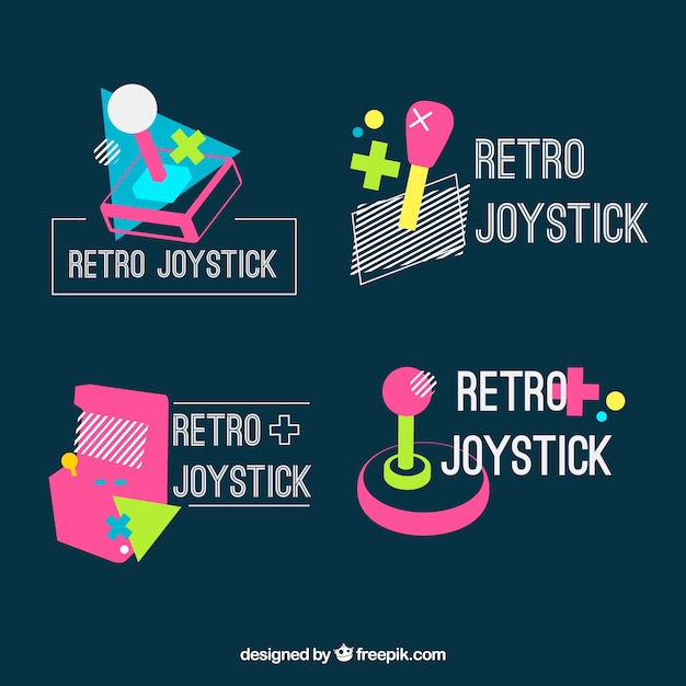 Vintage joystick logos with geometric shapes