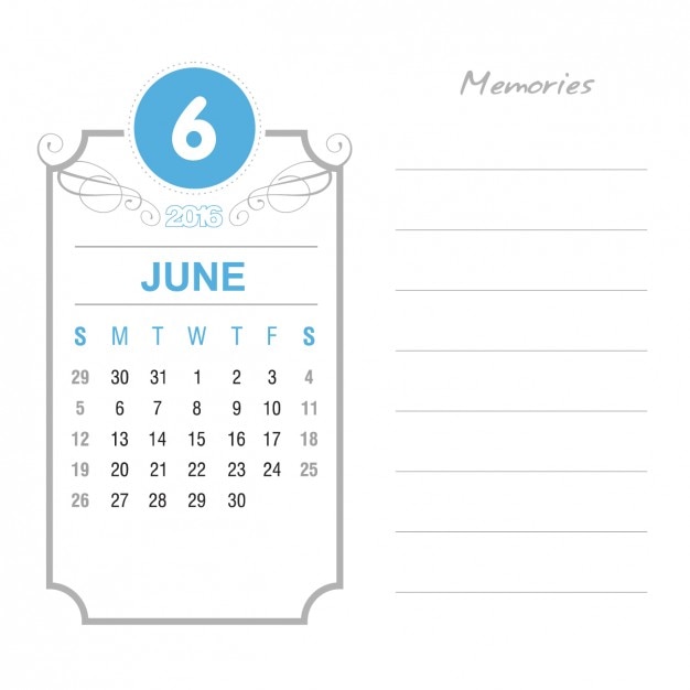 Free vector vintage june calendar 2016