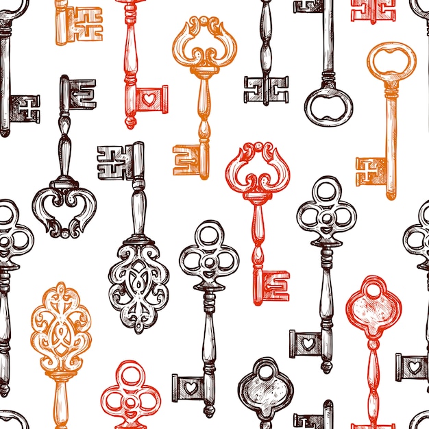 Free vector vintage key seamless pattern