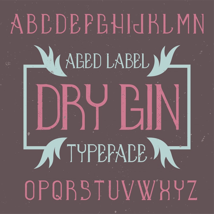 Бесплатный Вектор винтажный шрифт этикетки с названием dry gin. подходит для любых творческих этикеток.