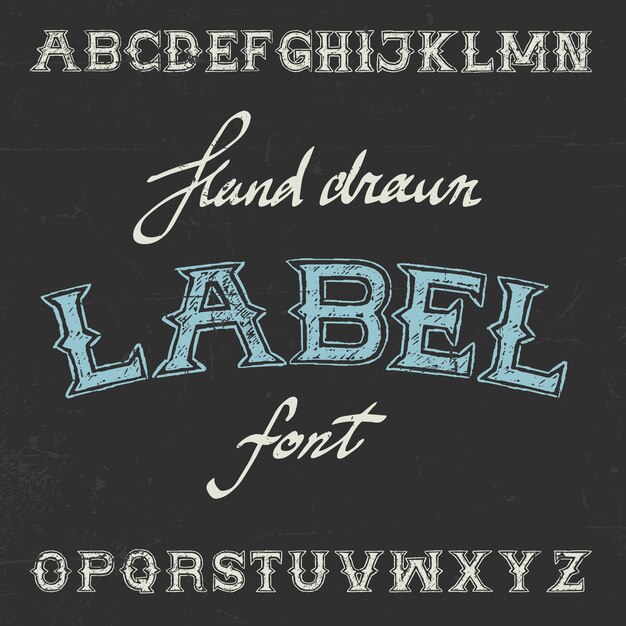 Vintage Label Font Poster with alphabet on the black