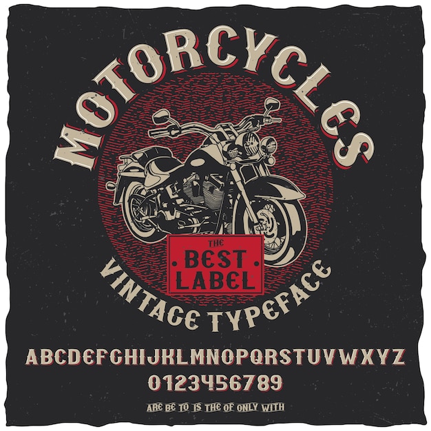 Poster di motociclette con carattere tipografico etichetta vintage con design semplice etichetta con bici disegnata a mano