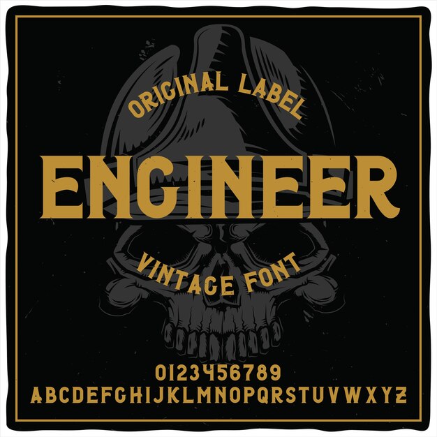 Vintage label typeface named "Engineer" with illustration of crane
