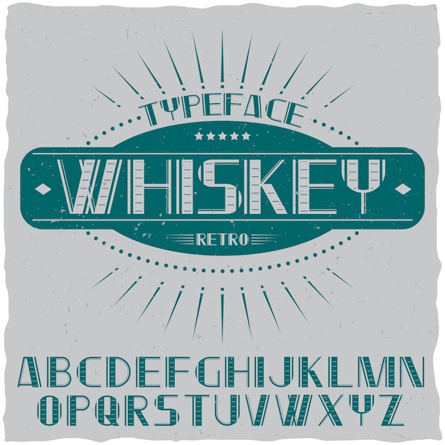 Carattere tipografico etichetta vintage denominato whisky.