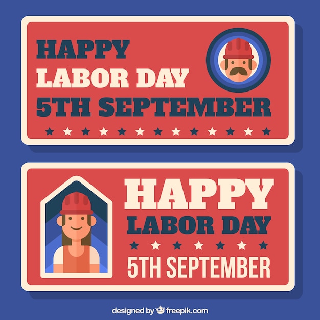 Free vector vintage labor day banners in flat style