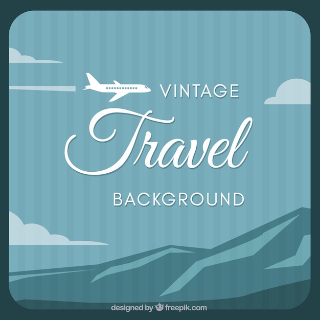 Free vector vintage landscape background with mountains and airplane