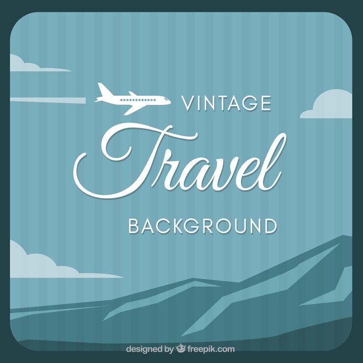 Free Vector vintage landscape background with mountains and airplane