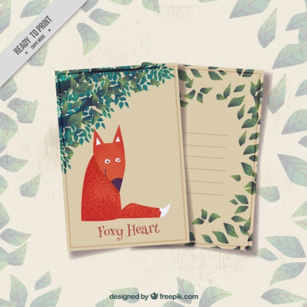 Free vector vintage leaves card with foxy