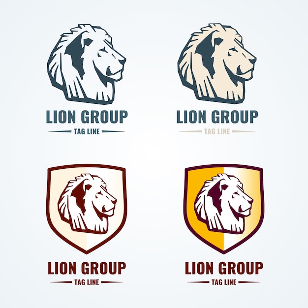 Vintage lion logotypes vector set. Logo animal lion, head lion emblem, brand lion illustration