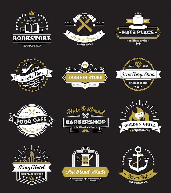 Free vector vintage logos of hotel stores restaurant and cafe with design elements