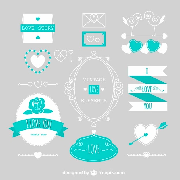 Vector Templates: Vintage Love Decoration in Turquoise Color – Free Vector Download