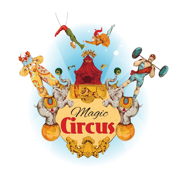 Vettore gratuito illustrazione colorata circo magico dell'annata