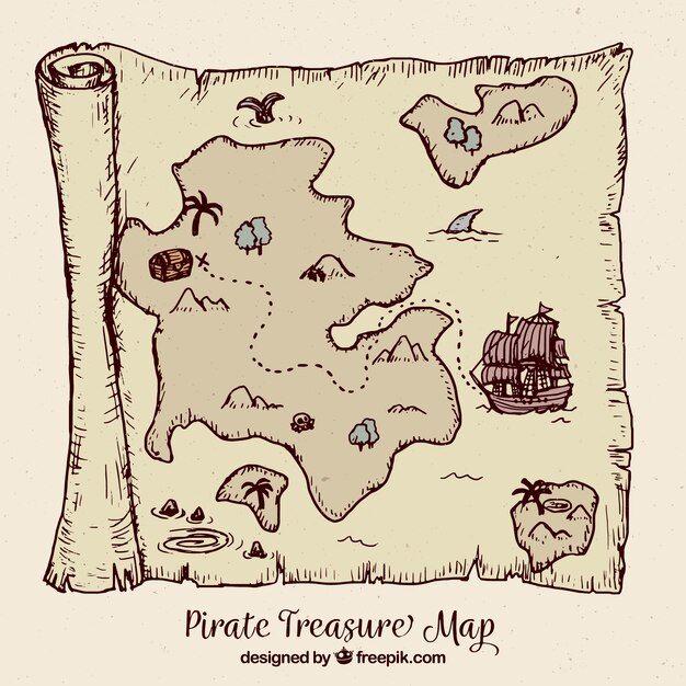 Vintage map with pirate treasure