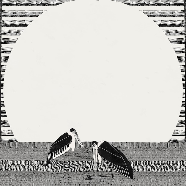 Бесплатное векторное изображение Винтажная рамка с аистом марабу, животное, искусство, принт, вектор, ремикс на произведения самуэля джессуруна де мескита
