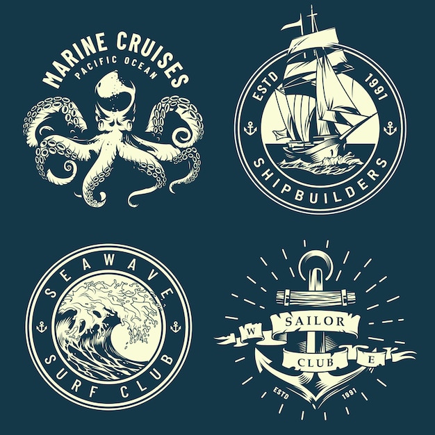 無料ベクター ヴィンテージのマリンと航海のロゴ