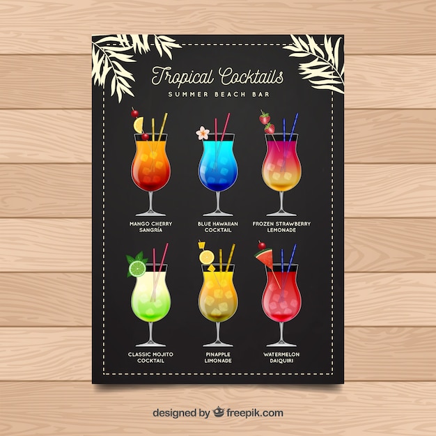 Vintage menu of delicious cocktails