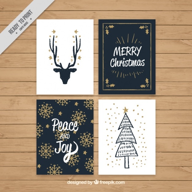 Free vector vintage merry christmas cards with golden details