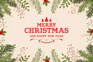 免费矢量复古圣诞快乐框架与圣诞装饰水彩效果