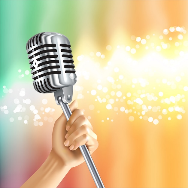 Vintage Microphone Light Background Poster