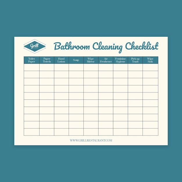 Free vector vintage mid-century restaurant bathroom cleaning check list