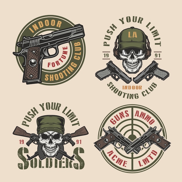 Free vector vintage military and army colorful badges