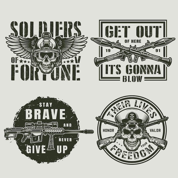 Free vector vintage military and army emblems