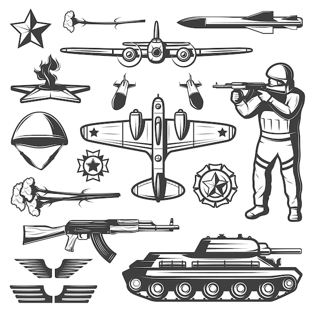 ビンテージの軍事要素のコレクション