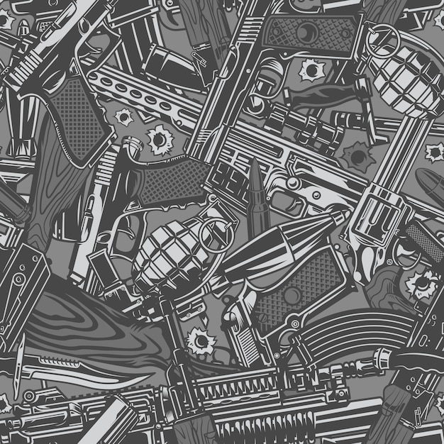 Free vector vintage military weapons seamless pattern