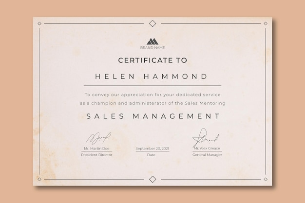 Free vector vintage minimalist sales management certificate