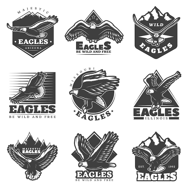 Free Vector vintage monochrome american eagles labels set