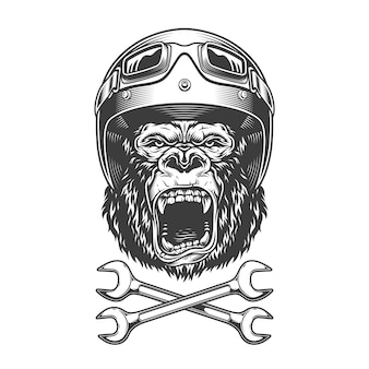 Vintage monochrome angry gorilla head