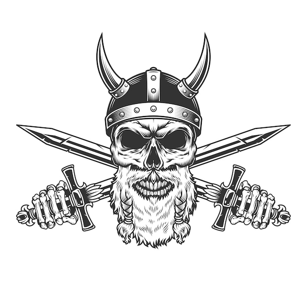 Vintage monochrome bearded viking skull