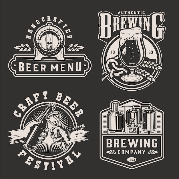 Vintage monochrome beer badges